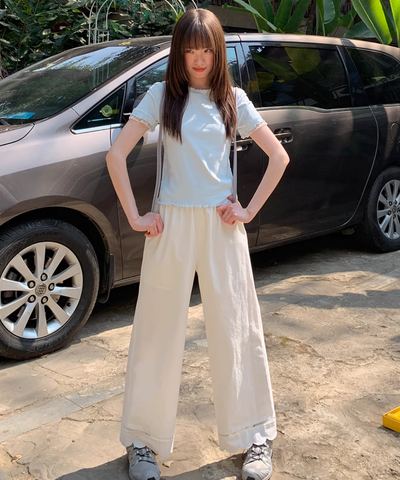 スカラップヘムワイドパンツ