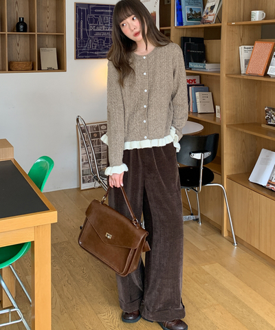 ベロア調裾ダブルワイドパンツ