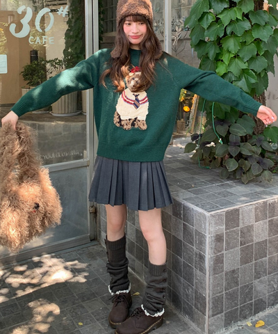 ドッグ柄クルーネックニットセーター