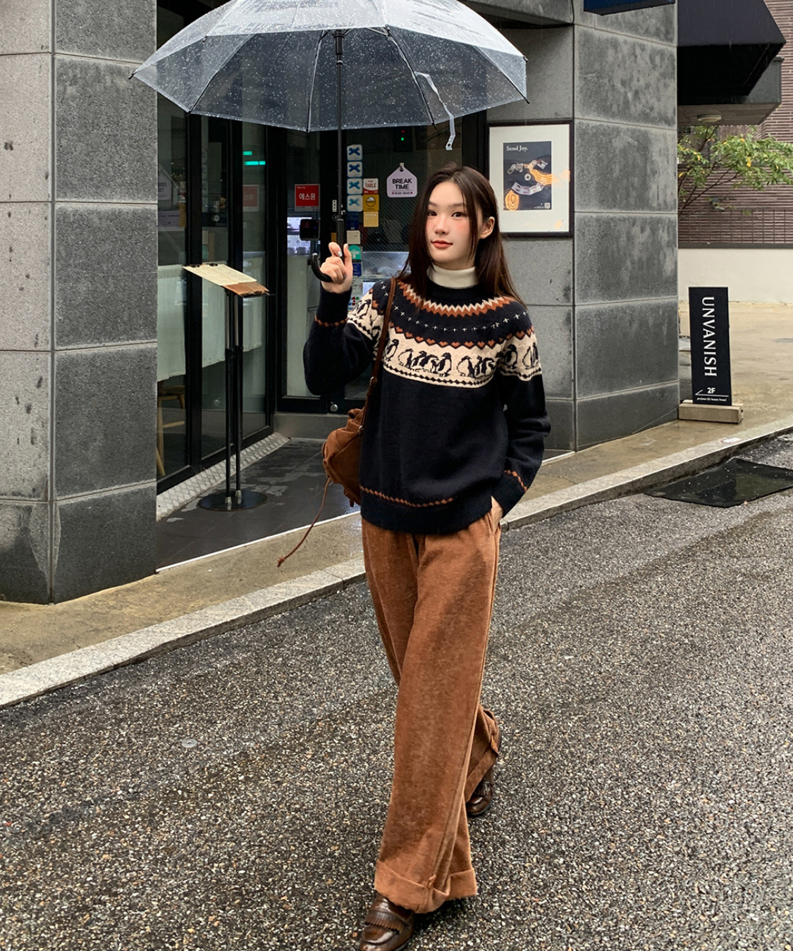 ベロア調裾ダブルワイドパンツ