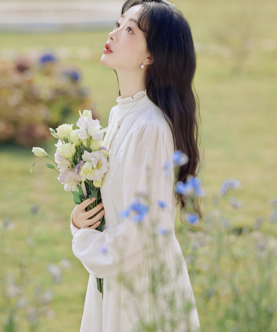 フリルハイネックピンタックレースワンピース