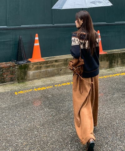 ベロア調裾ダブルワイドパンツ