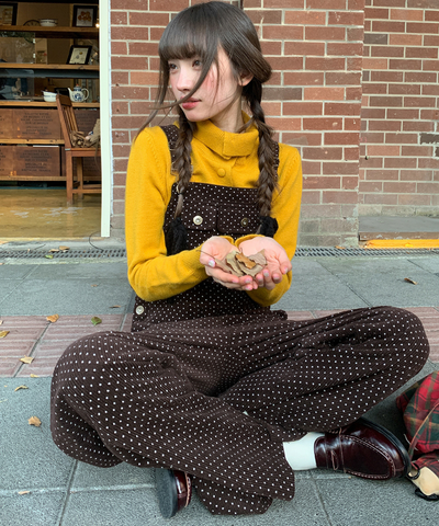 ドット柄ワイドサロペットパンツ