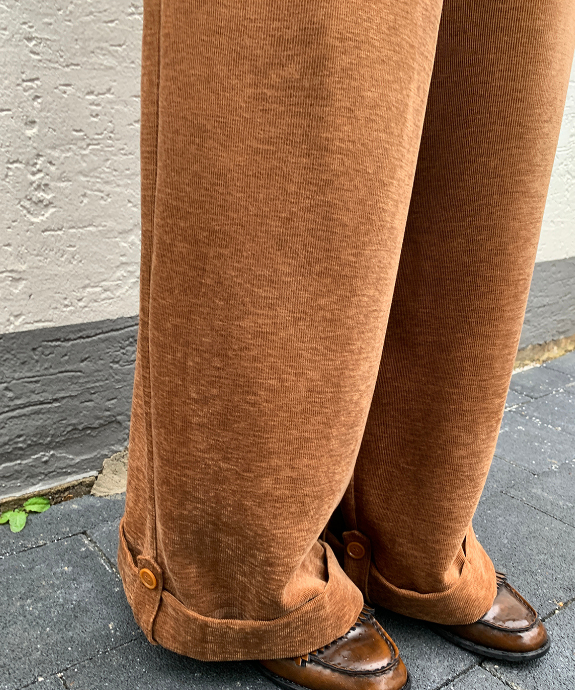 ベロア調裾ダブルワイドパンツ