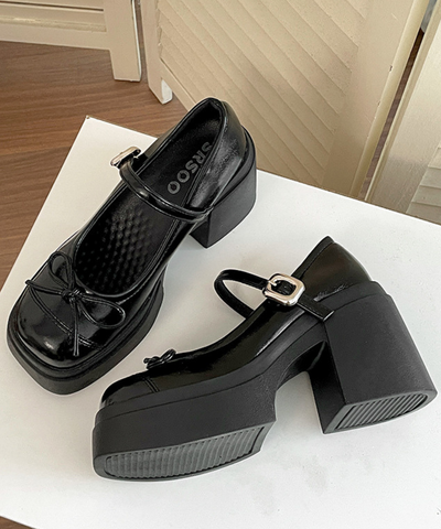 ストラップ付きリボンチャンキーシューズ