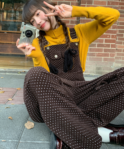 ドット柄ワイドサロペットパンツ