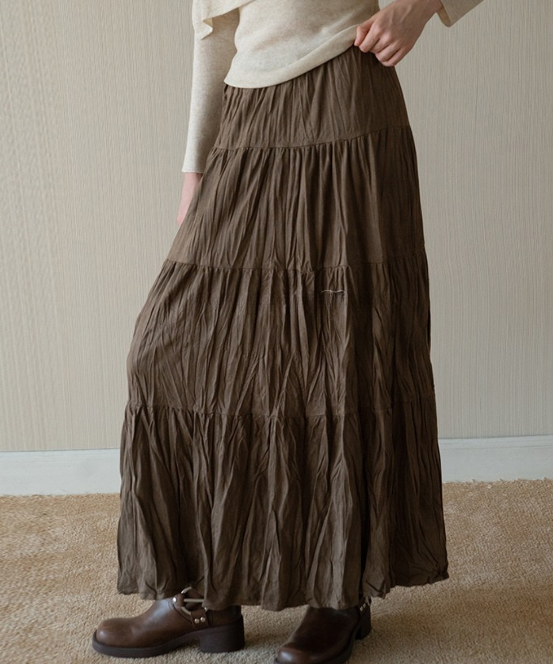 ソフトワッシャーティアードロングスカート