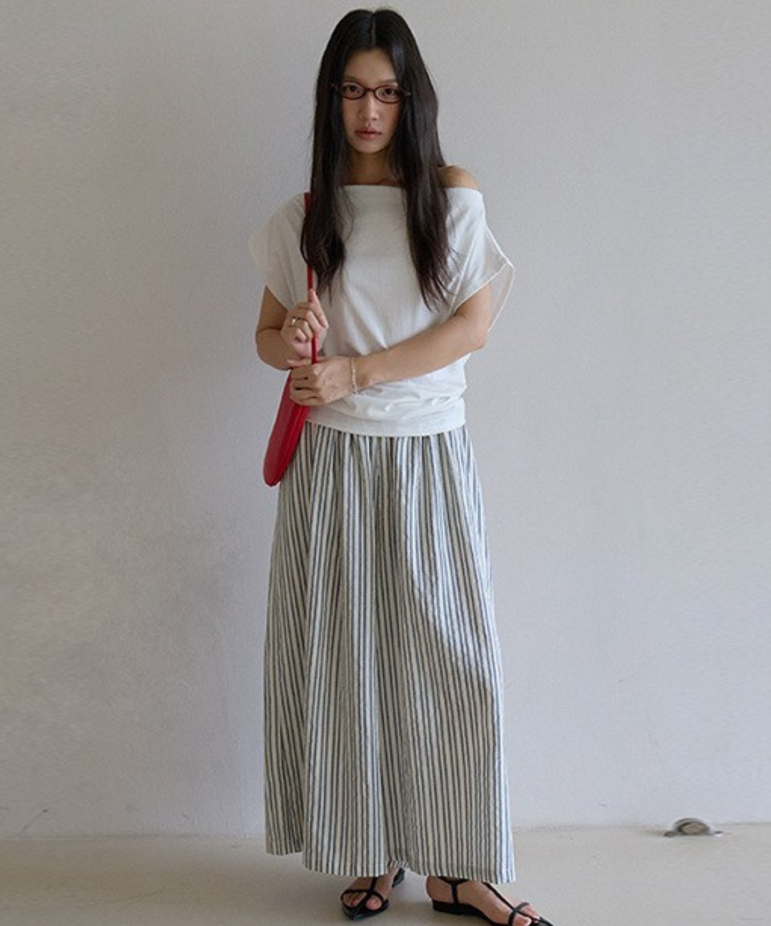 ストライプワイドシルエットパンツ