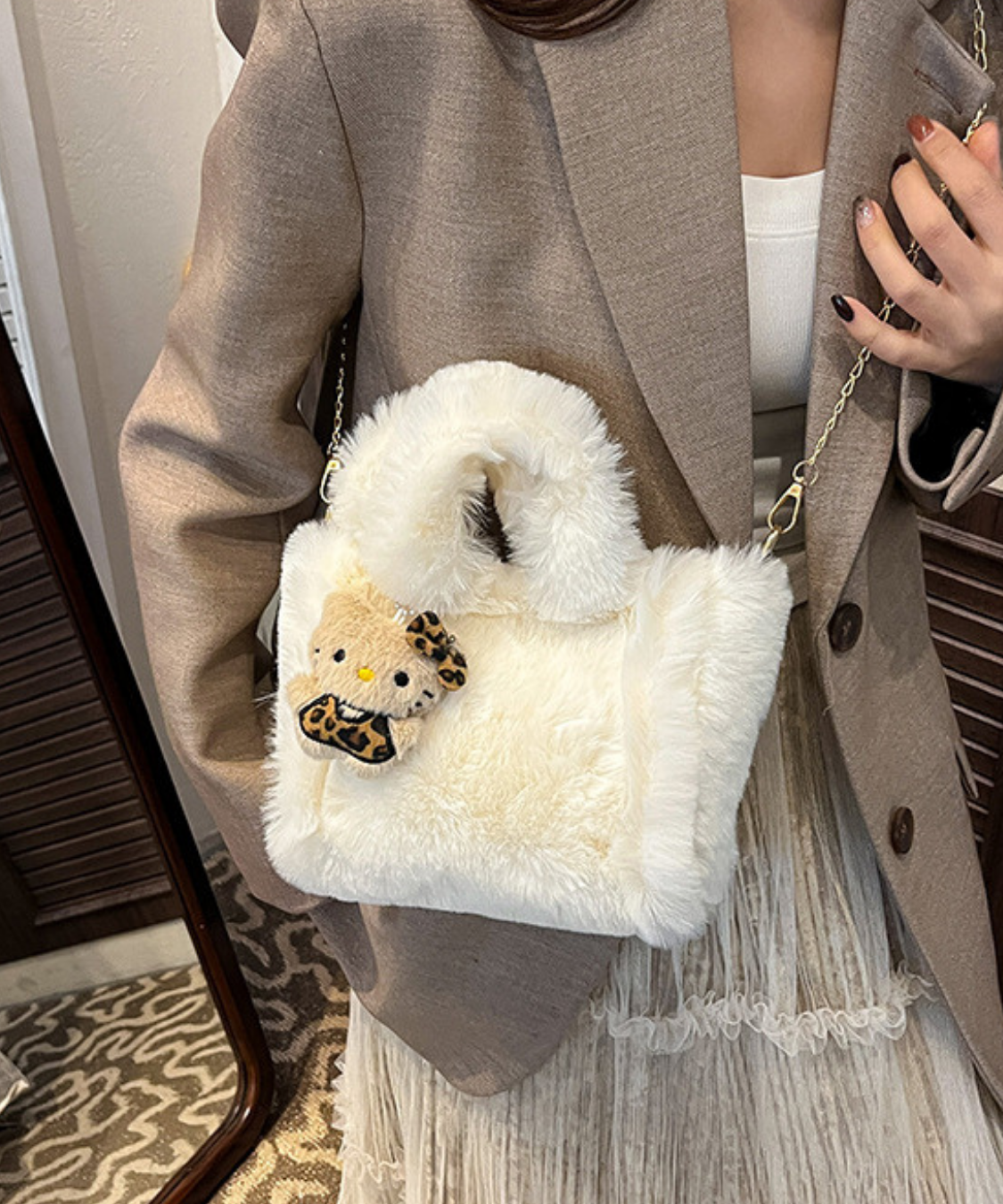 ファー2WAYスクエアバッグ