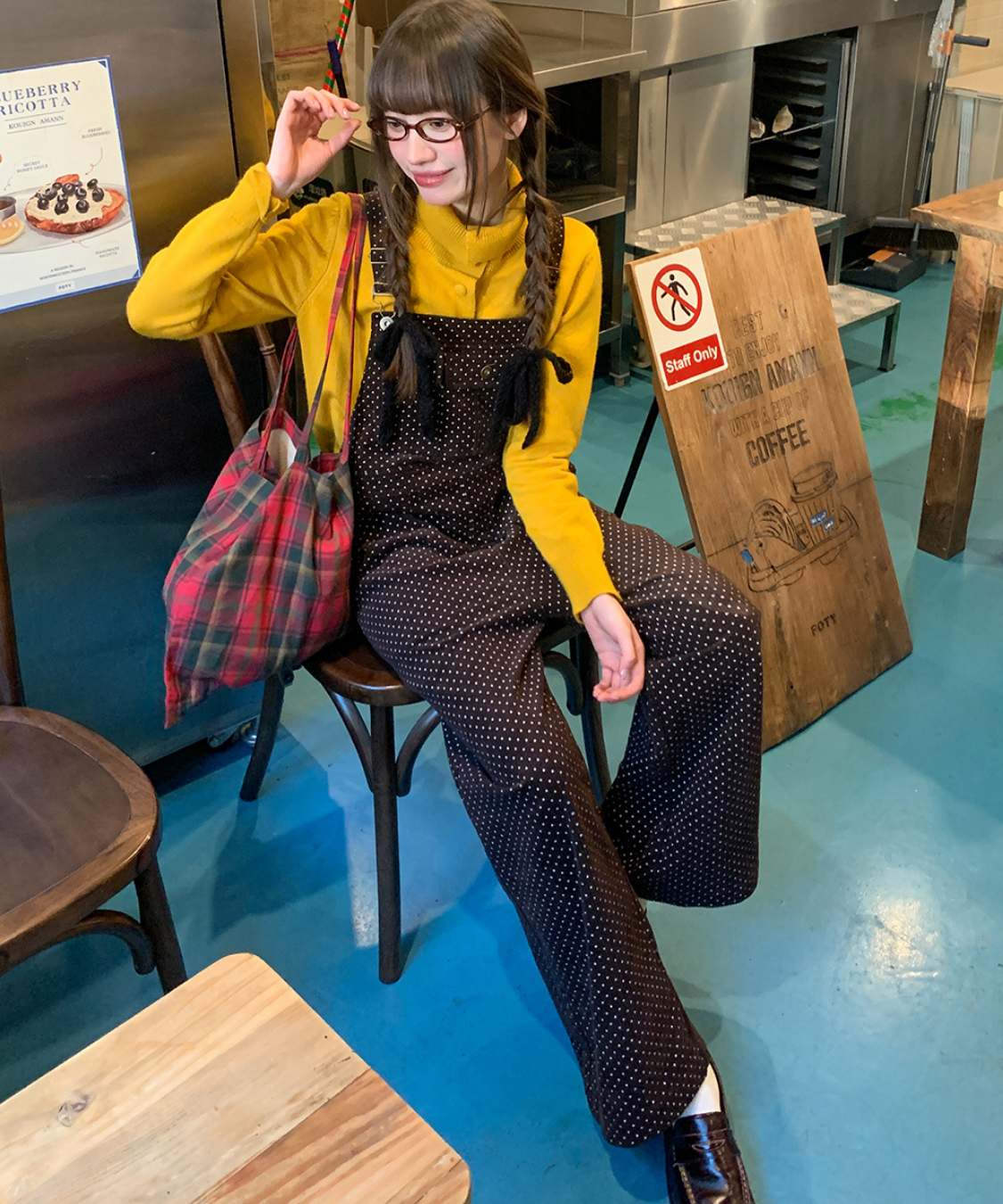 ドット柄ワイドサロペットパンツ