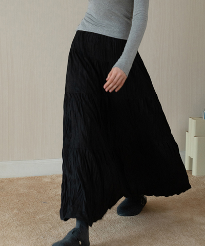 ソフトワッシャーティアードロングスカート