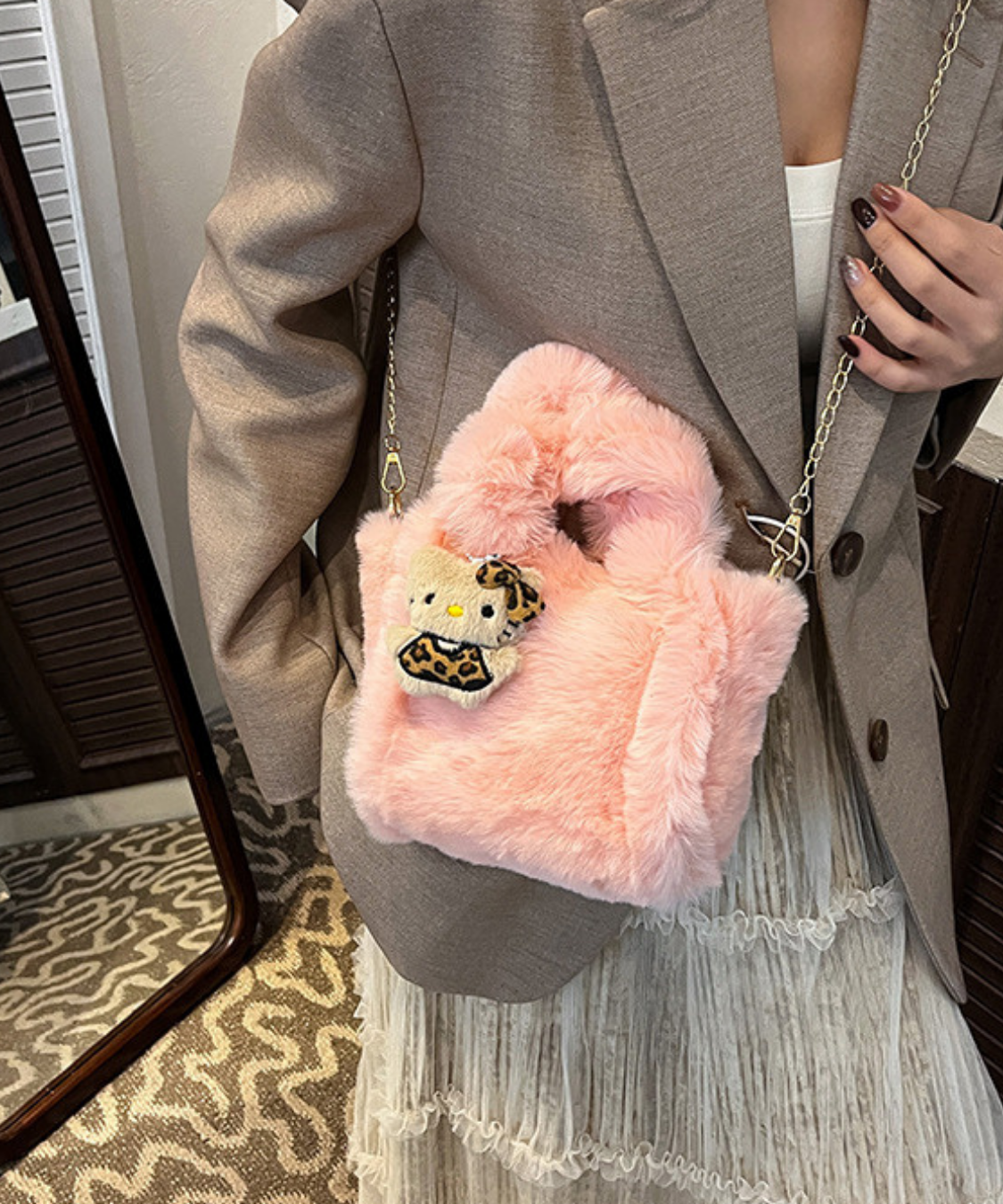 ファー2WAYスクエアバッグ