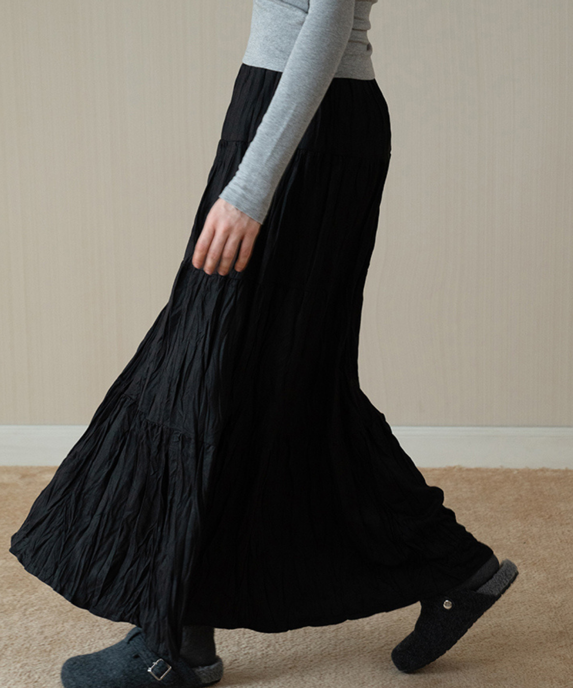 ソフトワッシャーティアードロングスカート