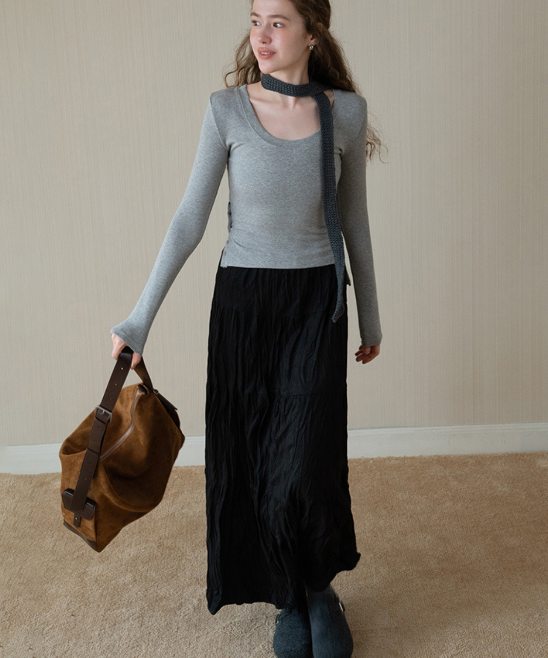 ソフトワッシャーティアードロングスカート