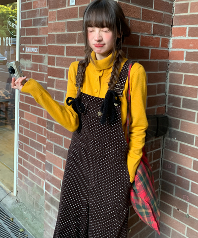 ドット柄ワイドサロペットパンツ