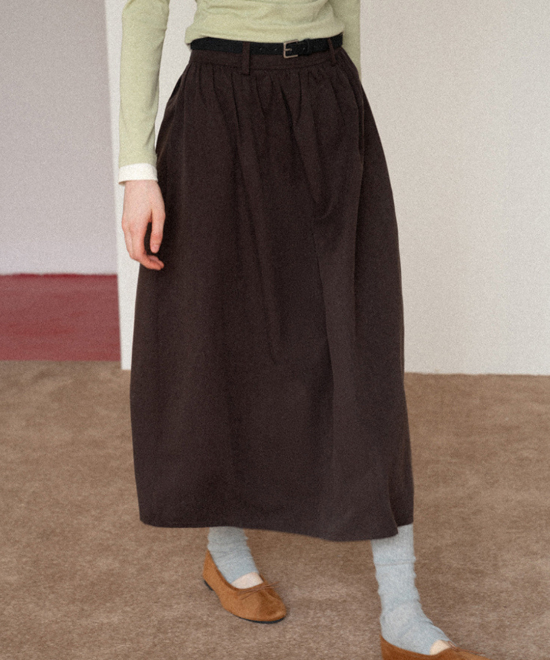 ベルトポーチ付きギャザーロングスカート – jemiremi（ジェミレミ）