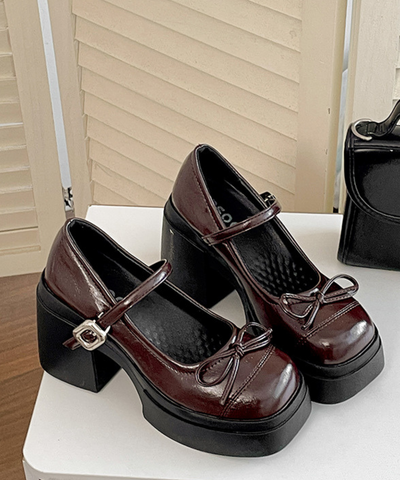 ストラップ付きリボンチャンキーシューズ