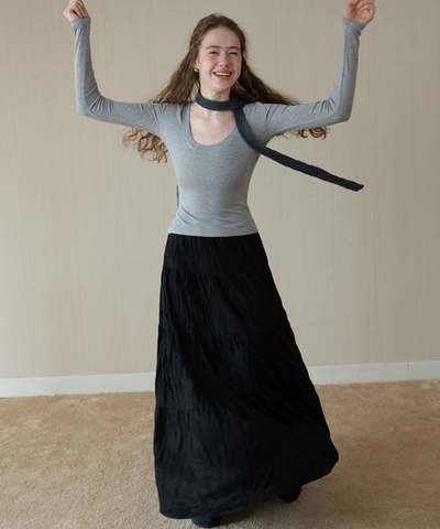 ソフトワッシャーティアードロングスカート