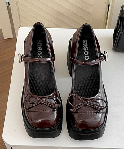 ストラップ付きリボンチャンキーシューズ