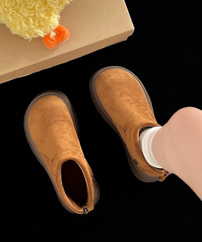 スエード調折り返し厚底ショートブーツ