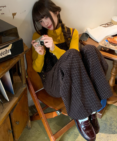 ドット柄ワイドサロペットパンツ