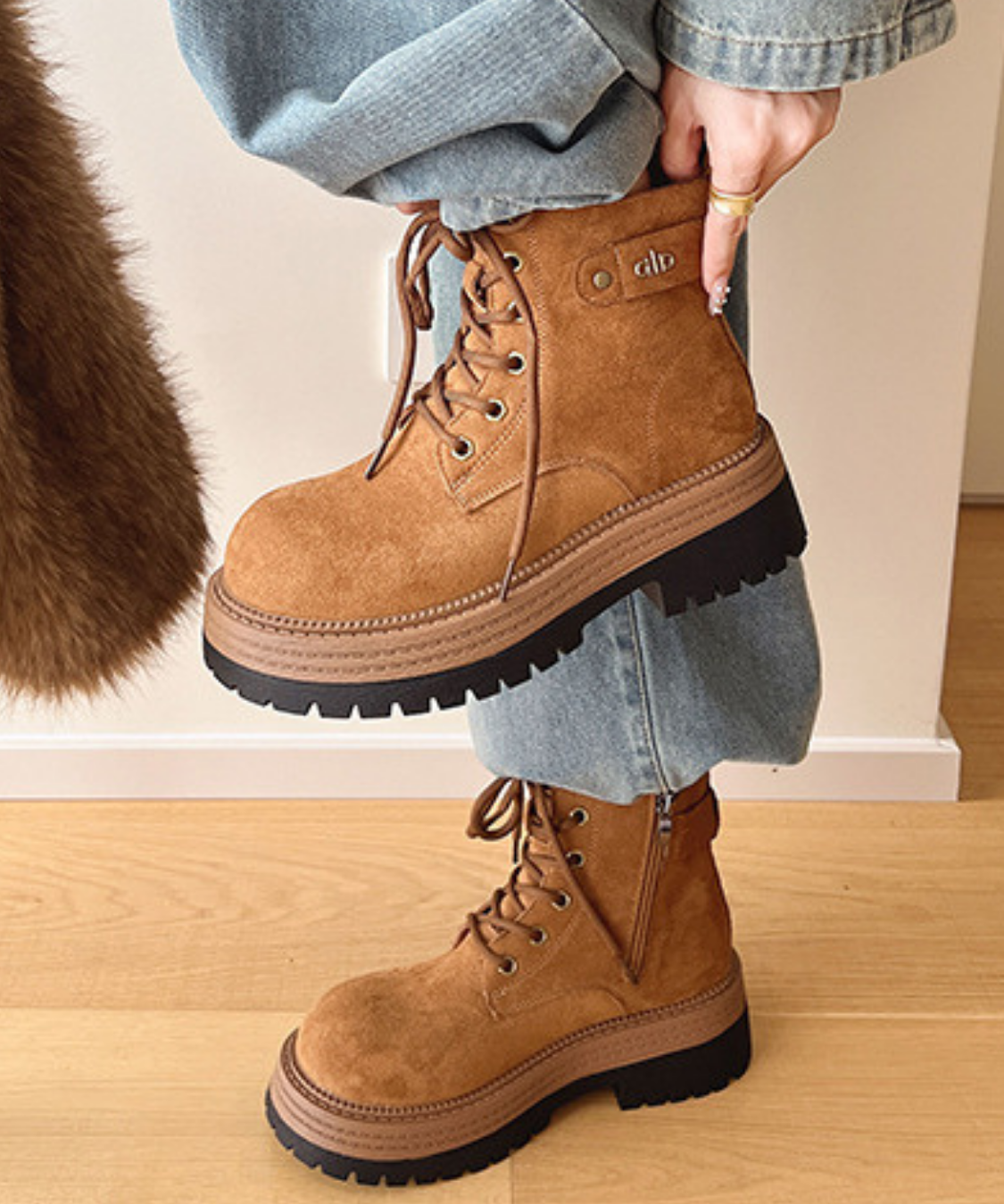 スエード調レースアップワークブーツ