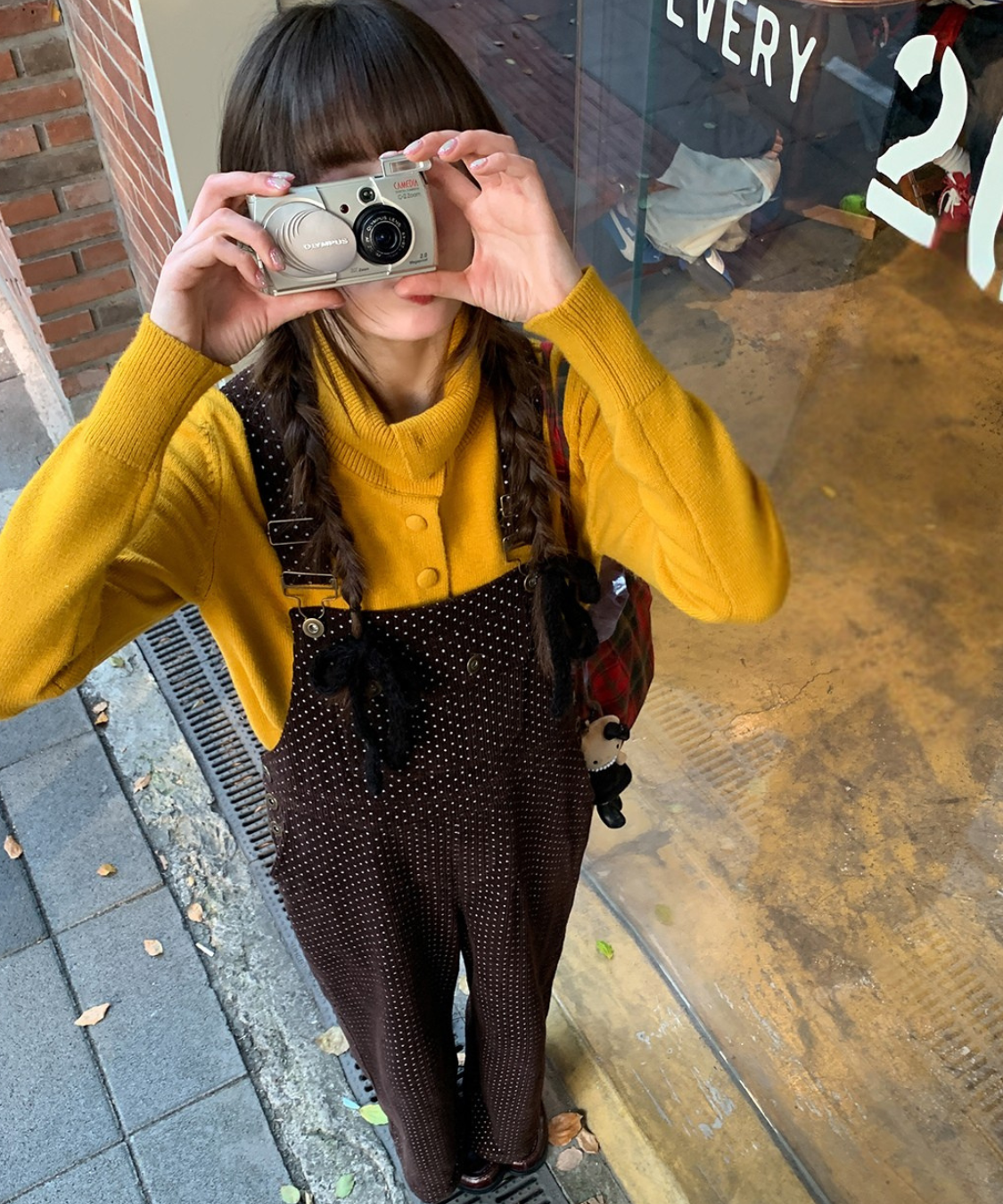 ドット柄ワイドサロペットパンツ