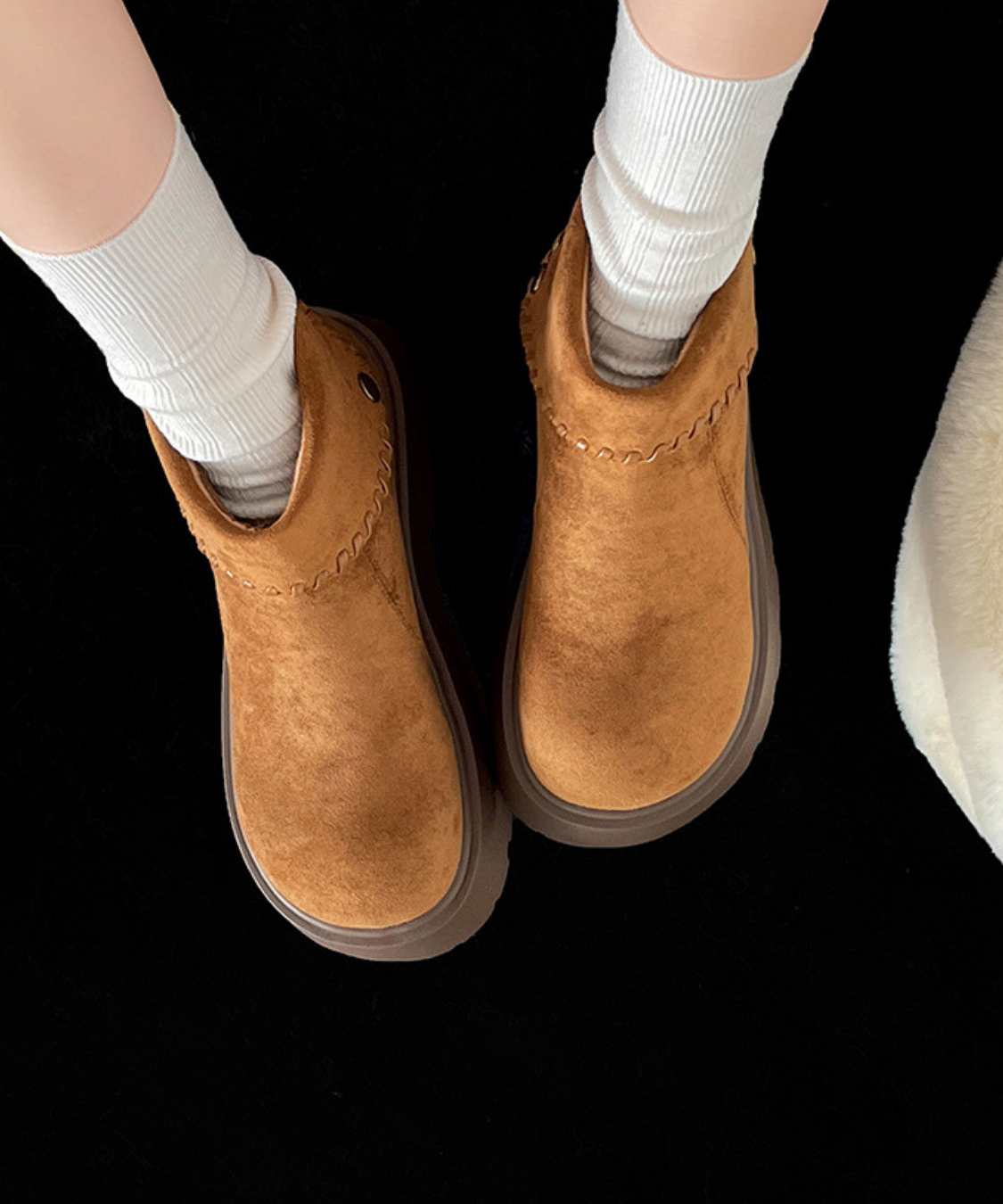 スエード調折り返し厚底ショートブーツ