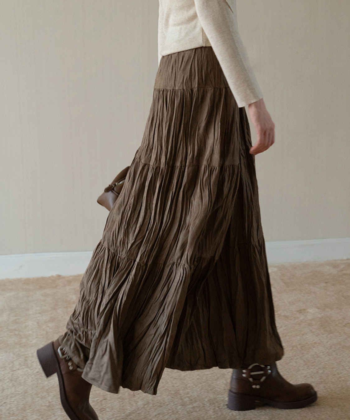 ソフトワッシャーティアードロングスカート