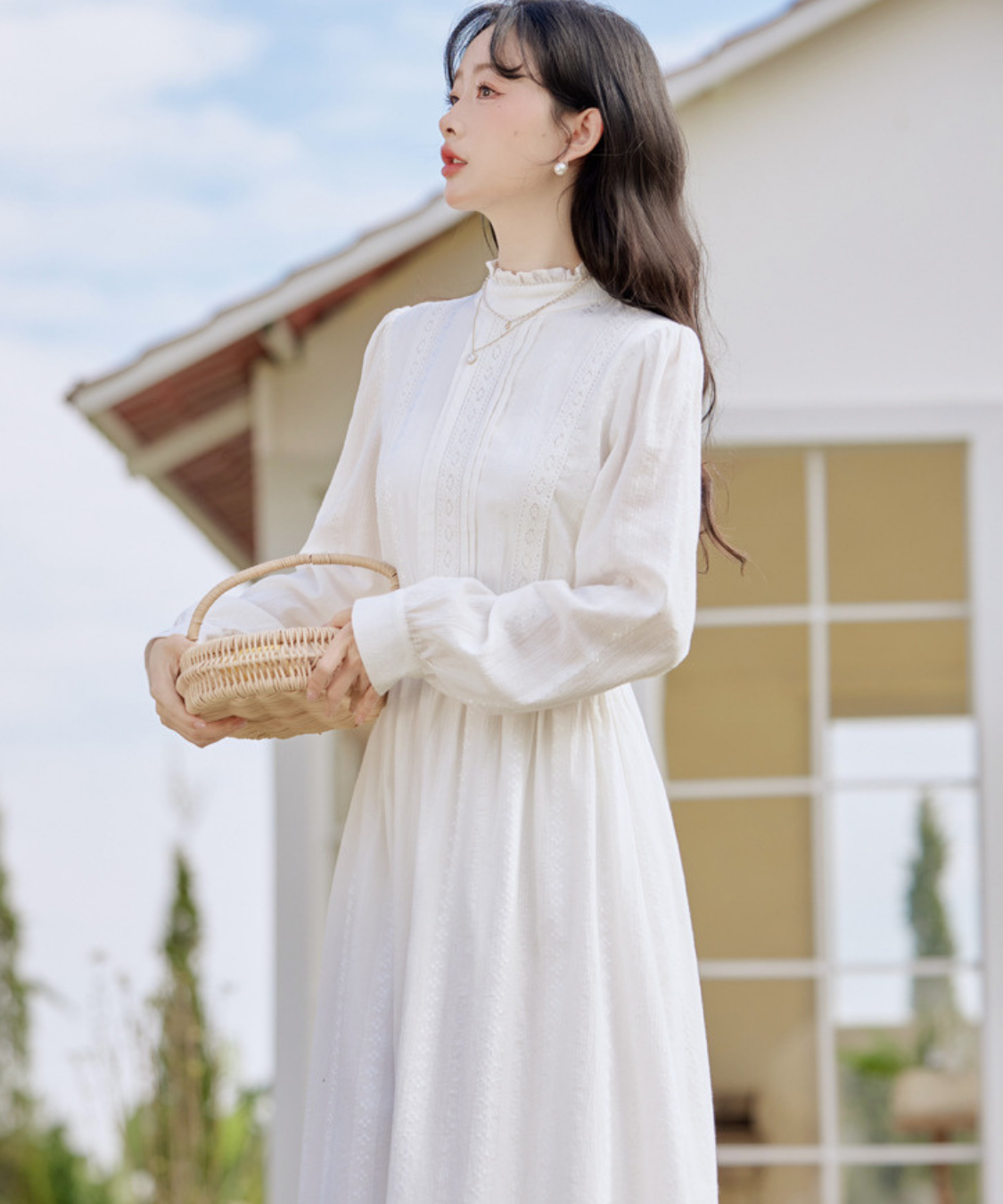 フリルハイネックピンタックレースワンピース