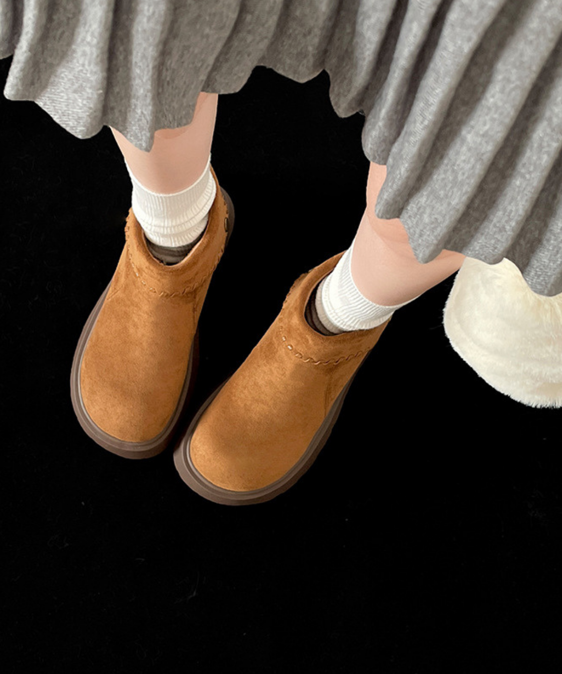 スエード調折り返し厚底ショートブーツ