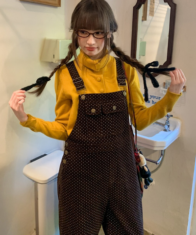 ドット柄ワイドサロペットパンツ