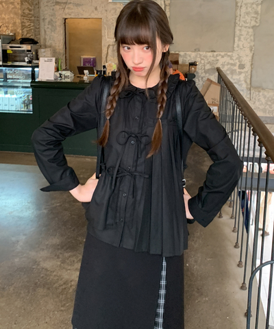 ダッフルボタン付きレイヤード風チェックスカート