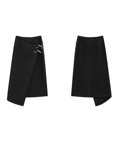 トグルボタン付きアシメラップ風スカート