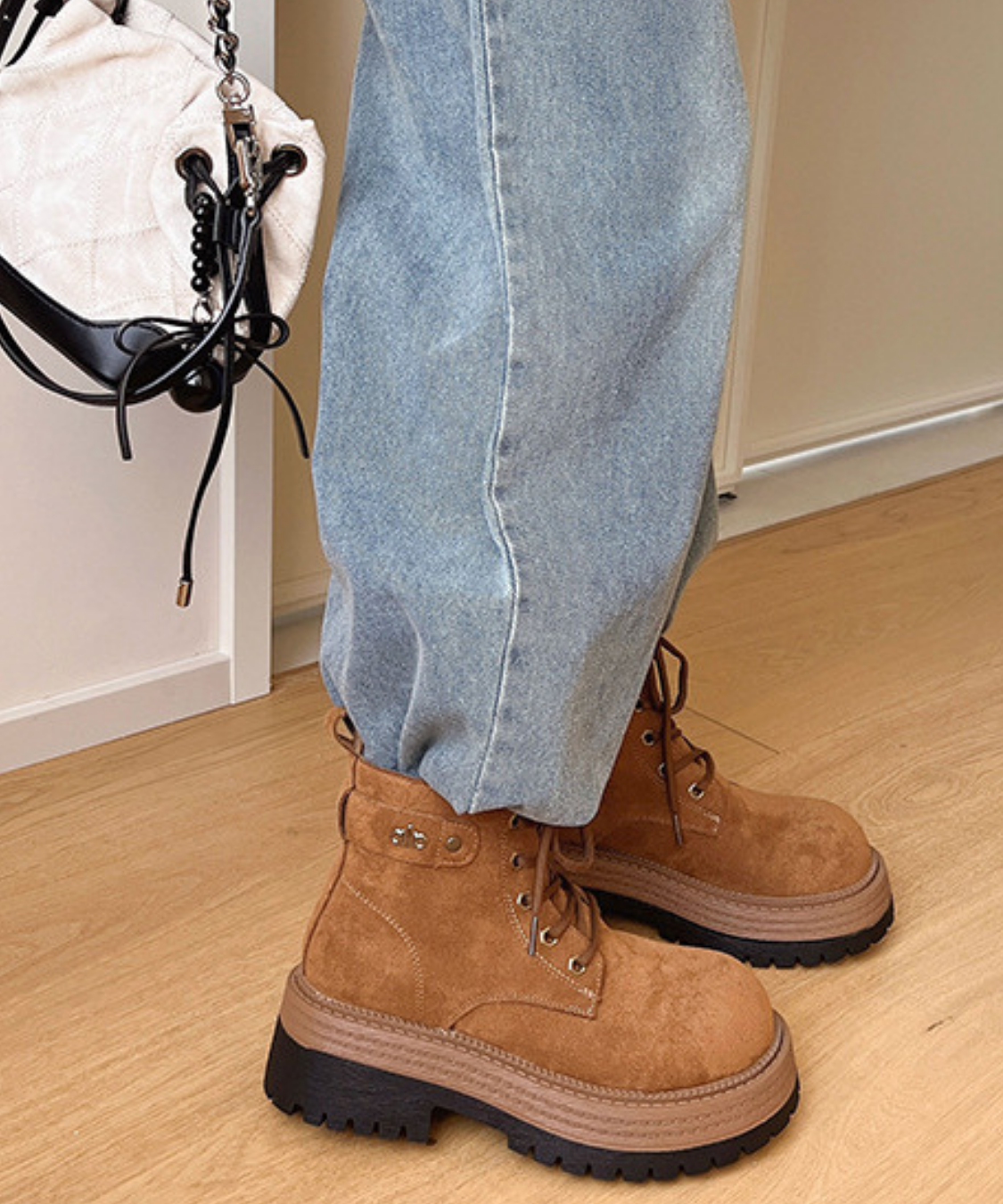 スエード調レースアップワークブーツ