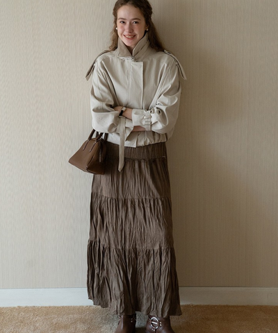 ソフトワッシャーティアードロングスカート