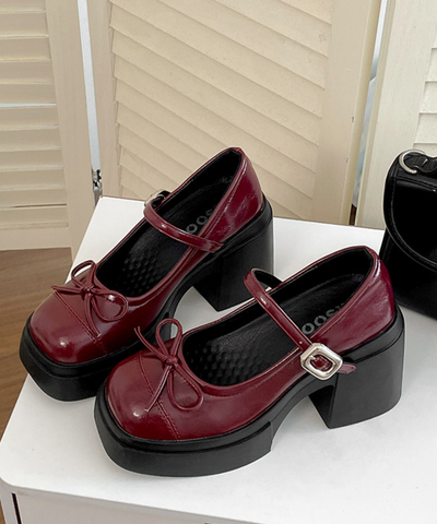 ストラップ付きリボンチャンキーシューズ