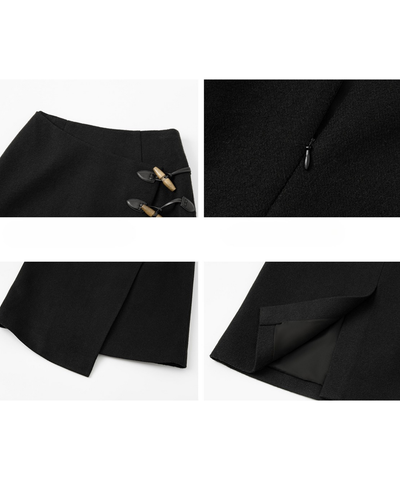 トグルボタン付きアシメラップ風スカート