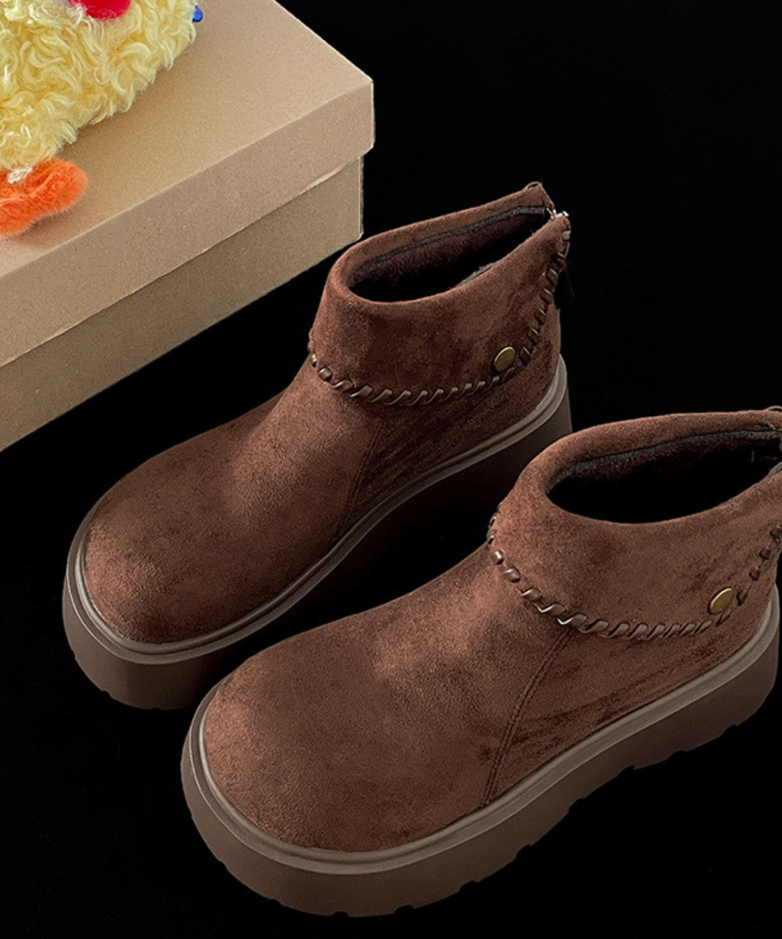 スエード調折り返し厚底ショートブーツ