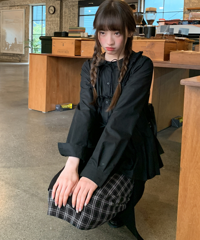 ダッフルボタン付きレイヤード風チェックスカート