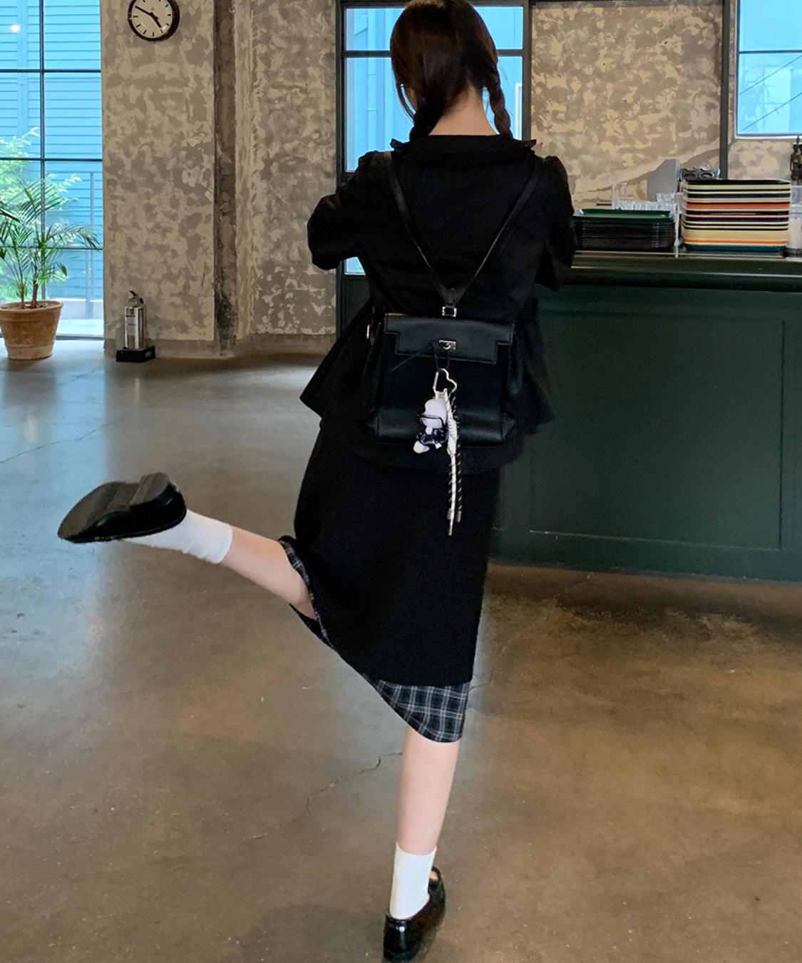 ダッフルボタン付きレイヤード風チェックスカート