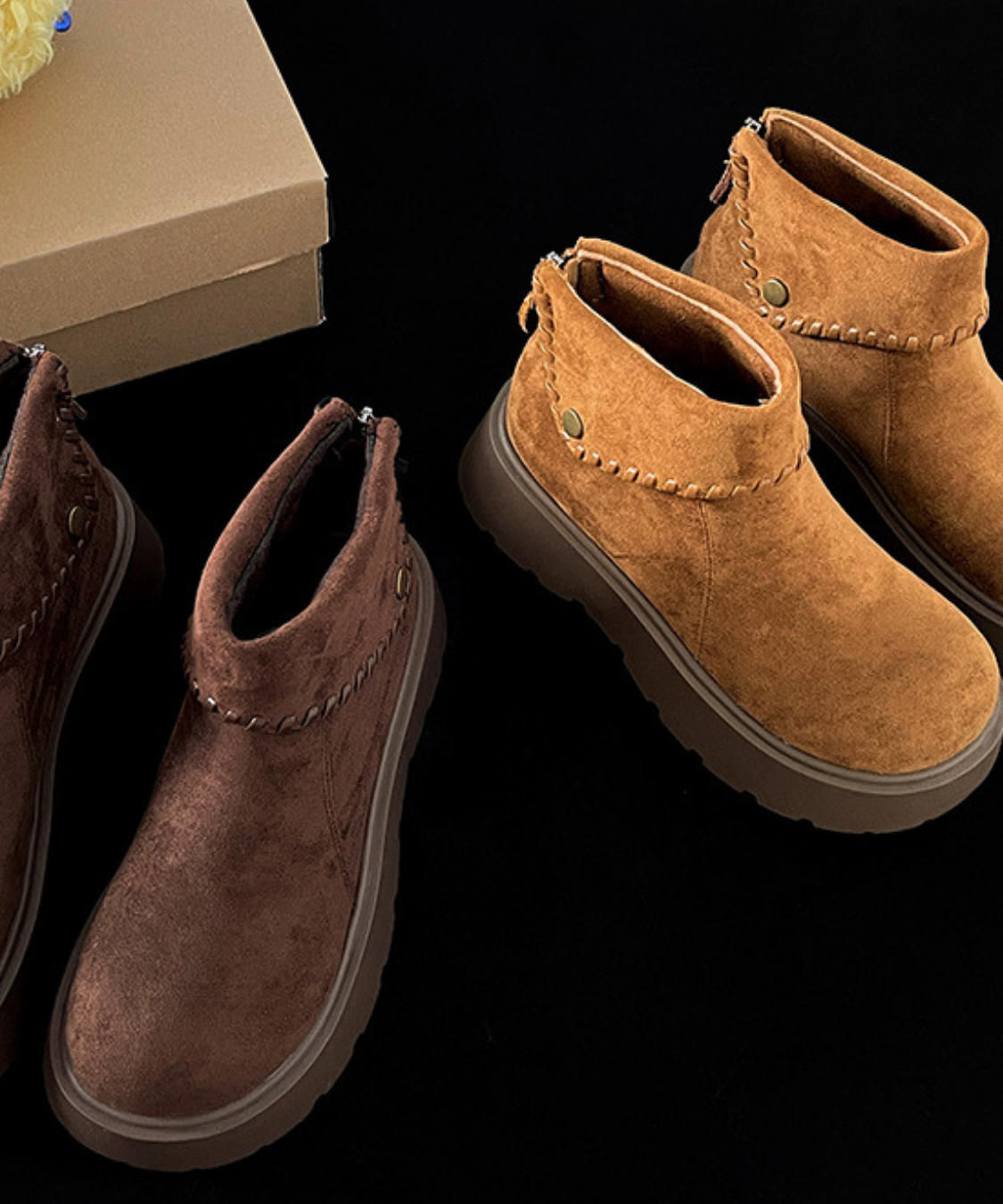 スエード調折り返し厚底ショートブーツ