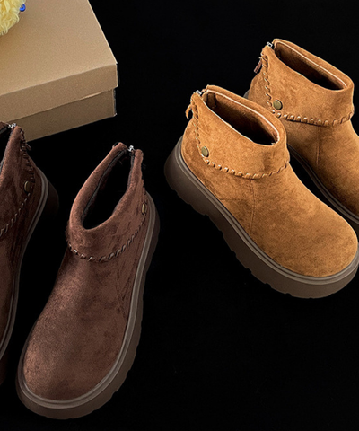 スエード調折り返し厚底ショートブーツ