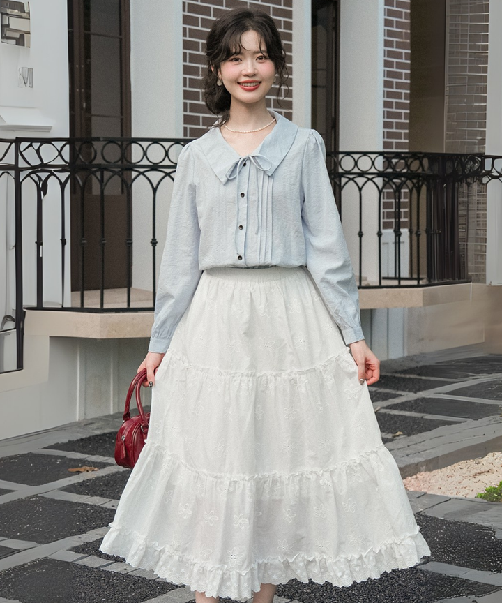 フリル付き花柄刺繍スカート 花柄刺繍ティアードフリルロングスカート – jemiremi（ジェミレミ）