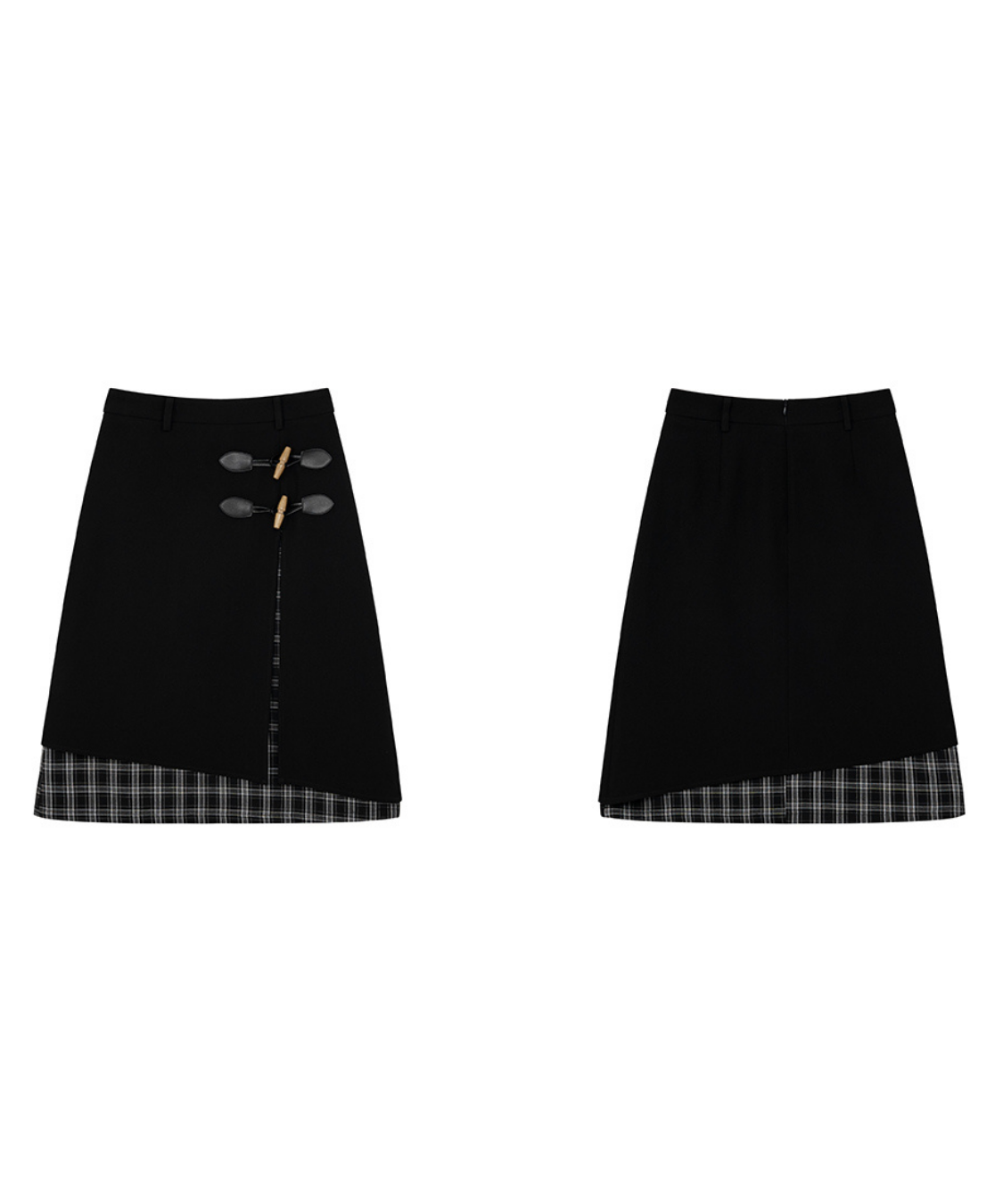 ダッフルボタン付きレイヤード風チェックスカート