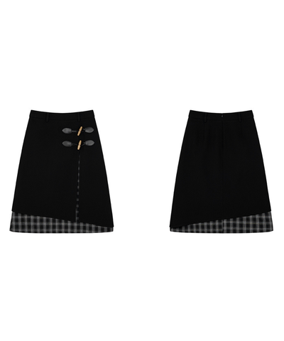 ダッフルボタン付きレイヤード風チェックスカート