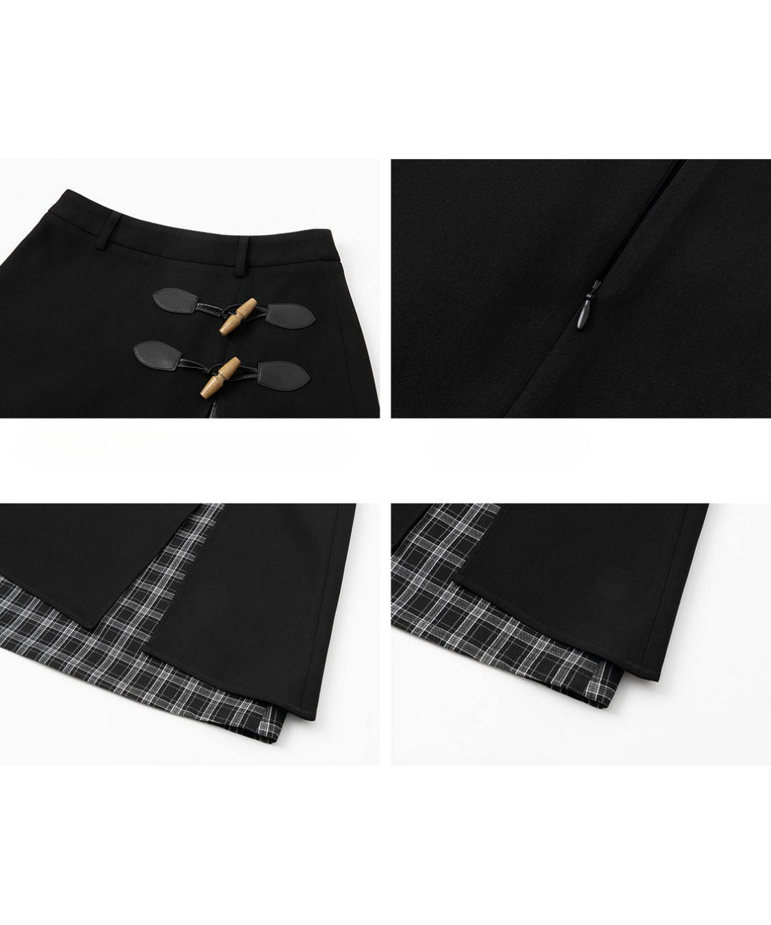 ダッフルボタン付きレイヤード風チェックスカート