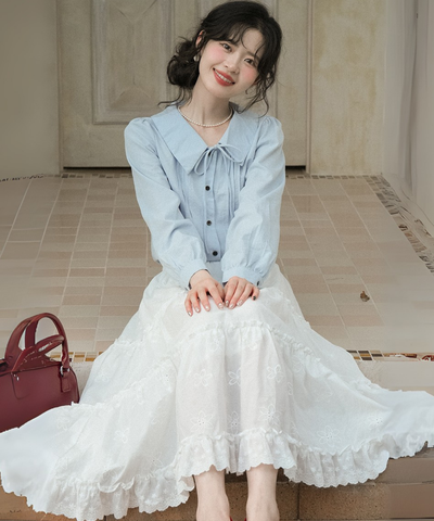 花柄刺繍ティアードフリルロングスカート