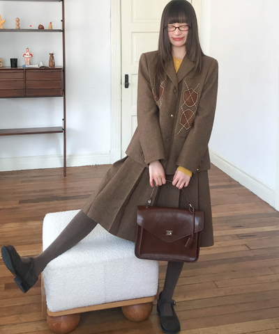 アーガイル刺繍ジャケット＋ボックスプリーツスカート 2点セット