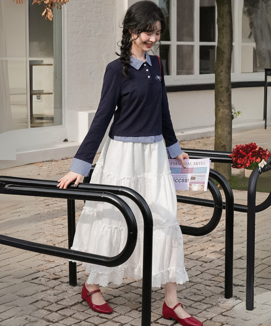 花柄刺繍ティアードフリルロングスカート